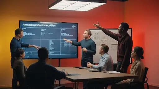 An animation company demonstrating the workflow to its clients
