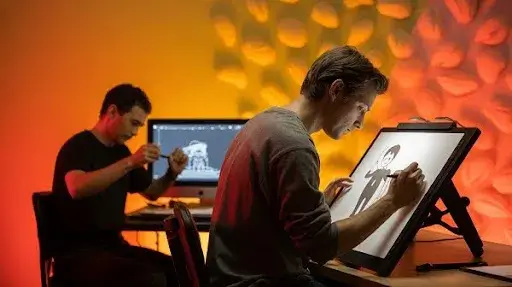 Animators working on 2.5D animation projects