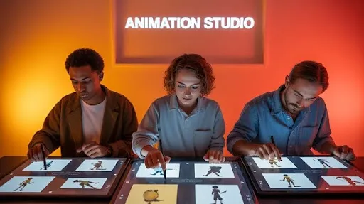 Animators working on tweening in animation