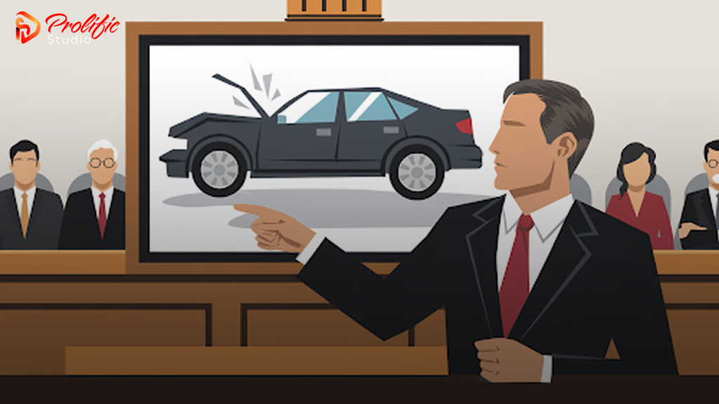 a lawyer explaining a car crash to a jury with the help of legal animation services