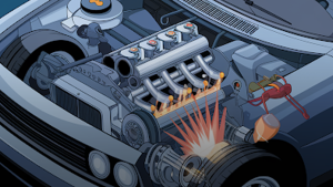 an animated cartoon version showing the mechanics and workings of a car