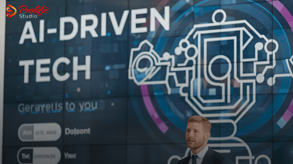 a man presenting an explainer video about an AI driven tech