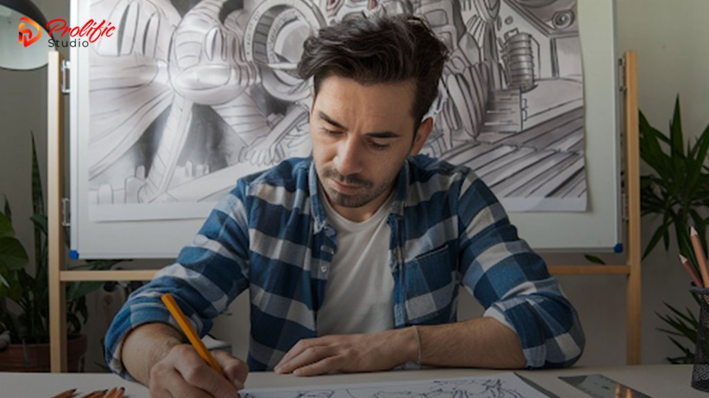 a professional working on a storyboard