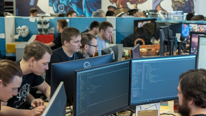 game developers working in an office