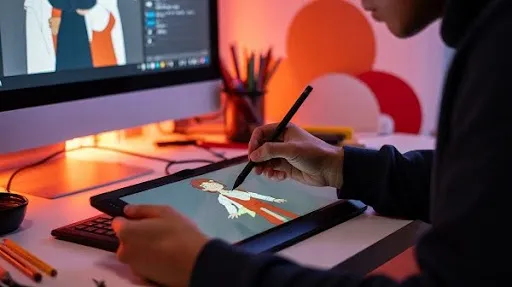 An animator using software tool 2D animation creation