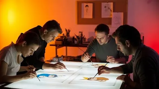 Animators working on cel animations