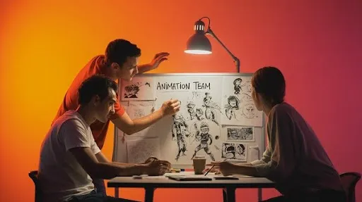 Animators working on whiteboard animation