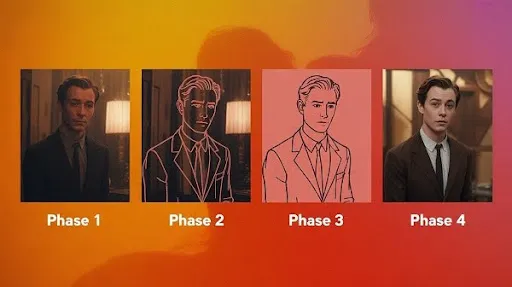 Different visual phases of rotoscoping animation