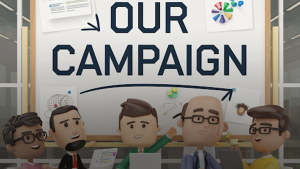 an animated version of advertisers having a meeting