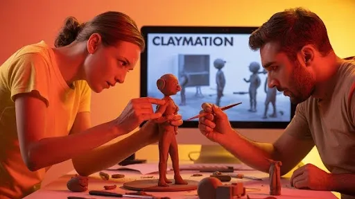 Animators working on clay animation