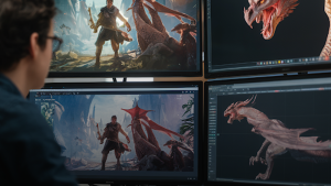 an animator working on game trailer