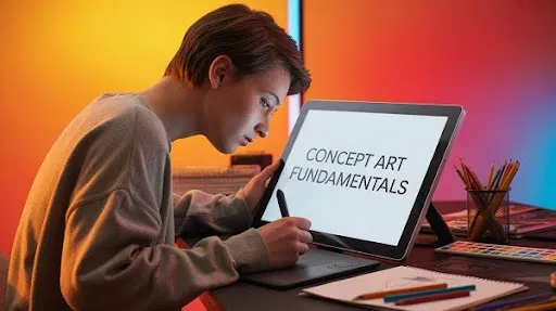 A young person learning concept art fundementals