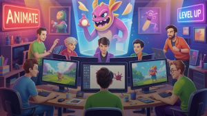 people in an animation studio working on a project