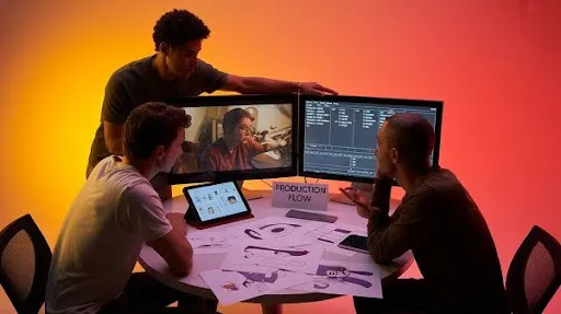 production team working on the production timeline