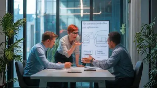 project managers discussing animation production optimization