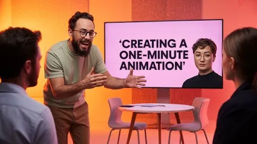 Animator explaining the duration of a one minute animation video production duration