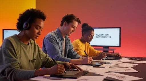 Animators working on animation video production