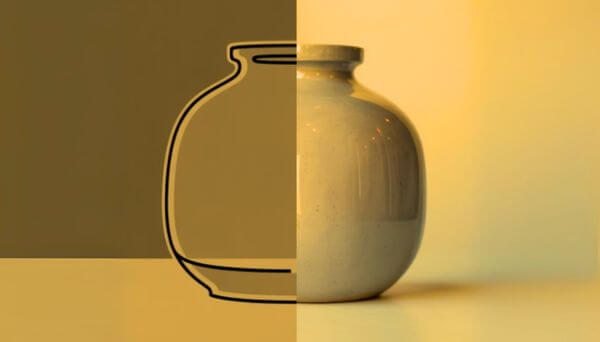 a simple representation of the difference between 2D and 3D product visualization