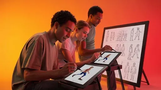 Animators working on an animated walk cycle