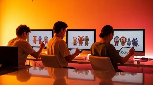 Animators working on brand mascot creation