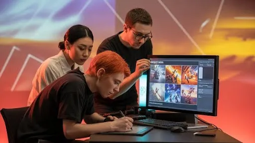 Animators working on game trailer creation