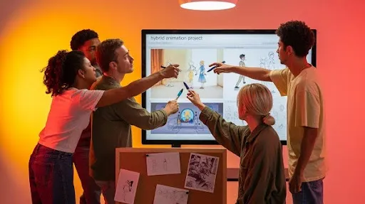 Animators working on hybrid animation project