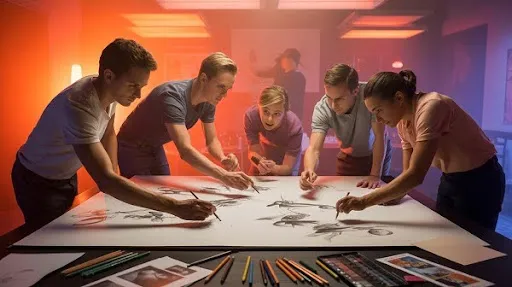 Animators working on storyboarding