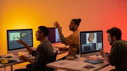 Animators working with different software tools