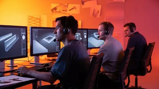 Lighting artists working on their projects