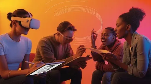 People interacting with different transmedia storytelling formats