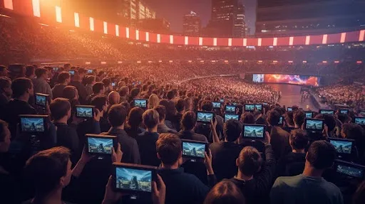 People watching a game trailer