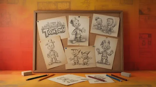 Storyboard of old cartoon characters
