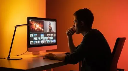 A professional working on a sizzle reel