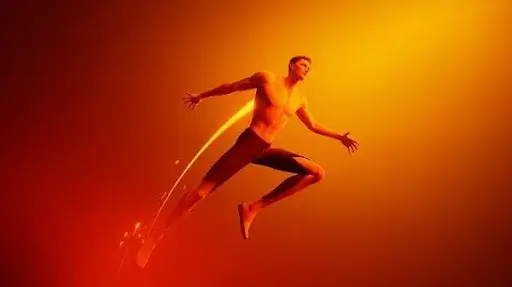 An animated character following an arc