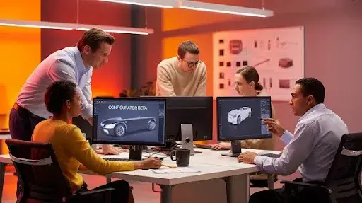 An in house team working on a 3D product configuration project