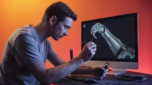 Animator working on hard surface modeling