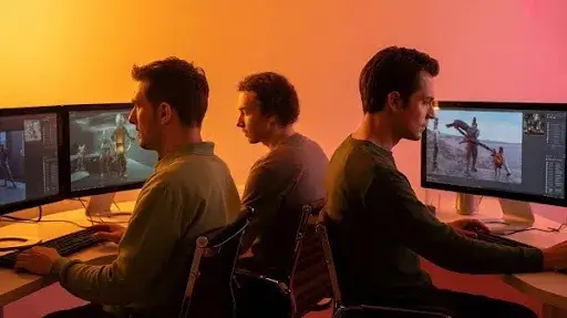 Animators using different 3D animation software to create animation