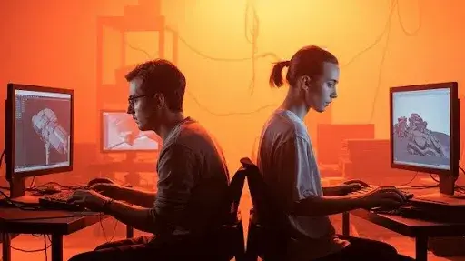 Animators working on 3D animation layout