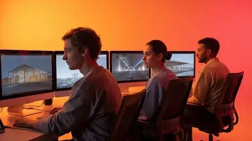 Animators working on 3D architectural animation