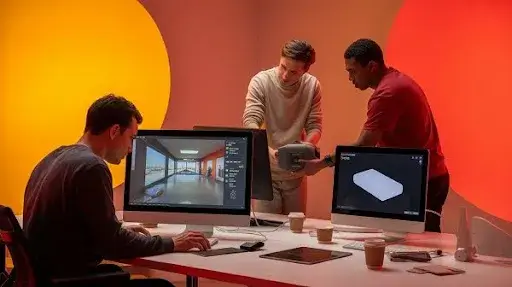 Animators working on 3D virtual tour animation