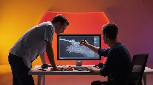 Animators working on a 3D animated explainer video