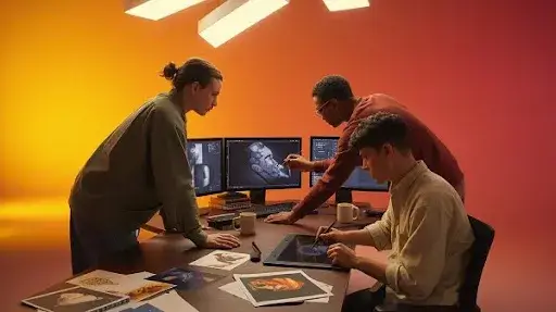 Animators working on a 3D animated video