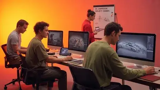 Animators working on a 3D animation project