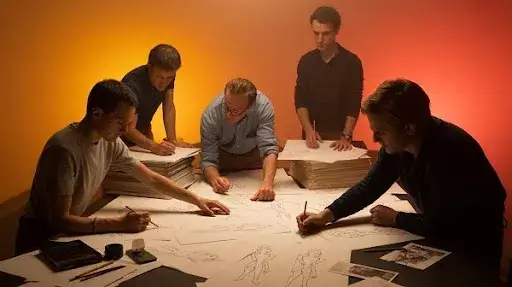 Animators working on an old school morphing technique