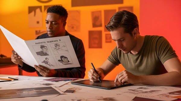 Animators working on animatic and animation process