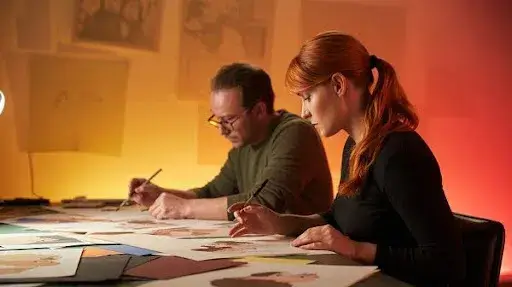 Animators working on cel shading animation