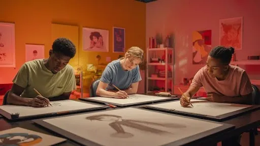 Animators working on fundamentals or art