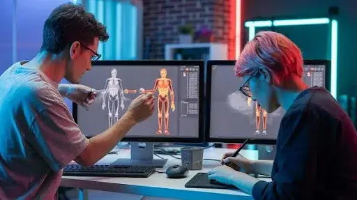 Animators working on game character animation Animators working on game character animation