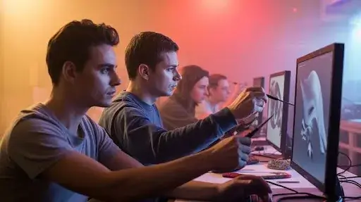 Animators working on hard surface modeling