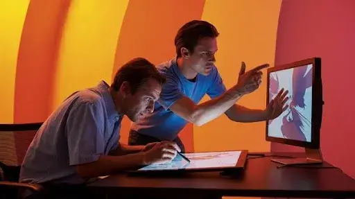 Animators working on motion graphics